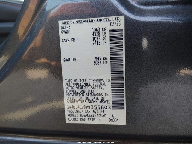 1N4BL4CV0PN355803 Nissan Altima Sr Fwd