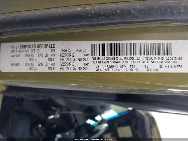 Auction sale of the 2013 Jeep Wrangler Sahara, vin: 1C4AJWBG4DL554791, lot number: 44947897