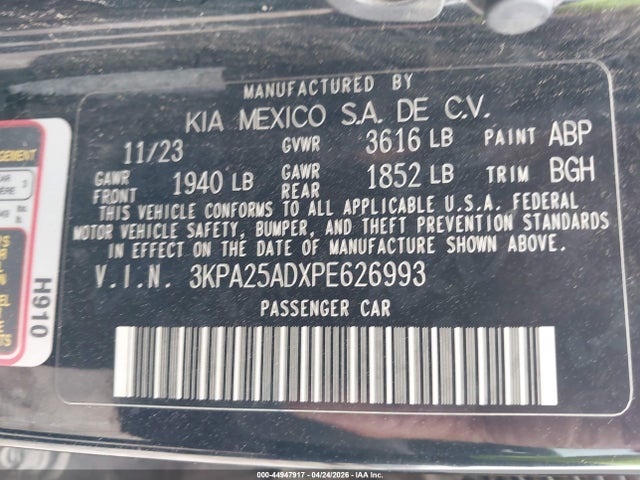 3KPA25ADXPE626993 KIA Rio 5-door S