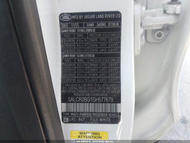 Продаж на аукціоні авто 2016 Land Rover Discovery Sport Hse, vin: SALCR2BG1GH577679, номер лоту: 44947918