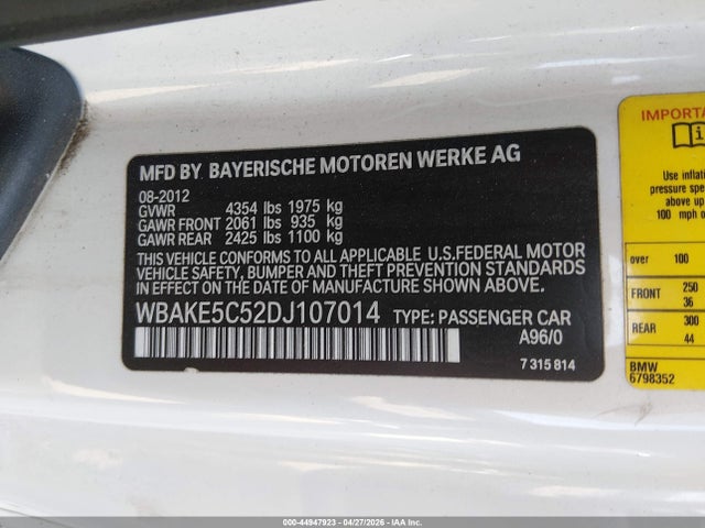 44947923 :رقم المزاد ، WBAKE5C52DJ107014 vin ، 2013 Bmw 328i مزاد بيع