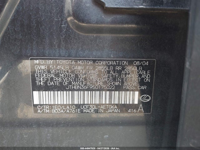 44947928 :رقم المزاد ، JTHBN36F950175022 vin ، 2005 Lexus Ls 430 مزاد بيع