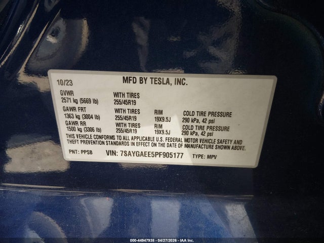 7SAYGAEE5PF905177 Tesla Model Y Awd/long Range Dual Motor All-wheel Drive