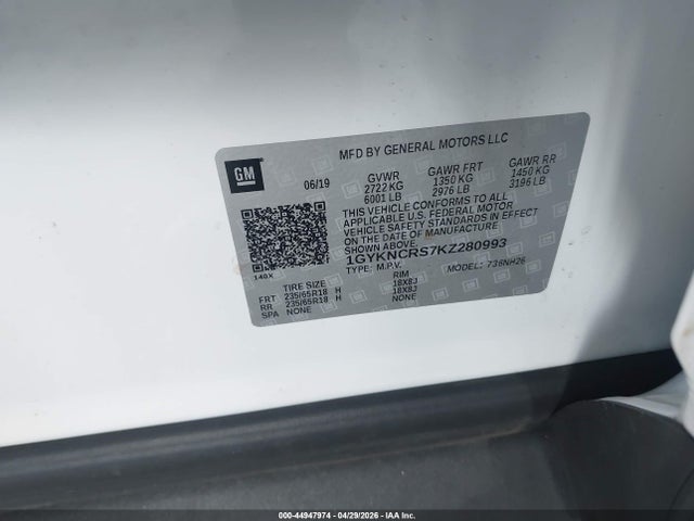 Aukcja sprzedaży 2019 Cadillac Xt5 Luxury, vin: 1GYKNCRS7KZ280993, numer aukcji: 44947974