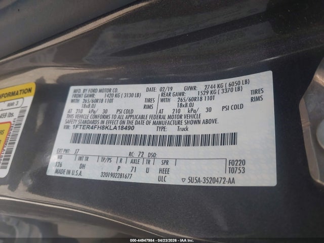 Ford Ranger Lariat 2019 1FTER4FH8KLA18490 Image 9