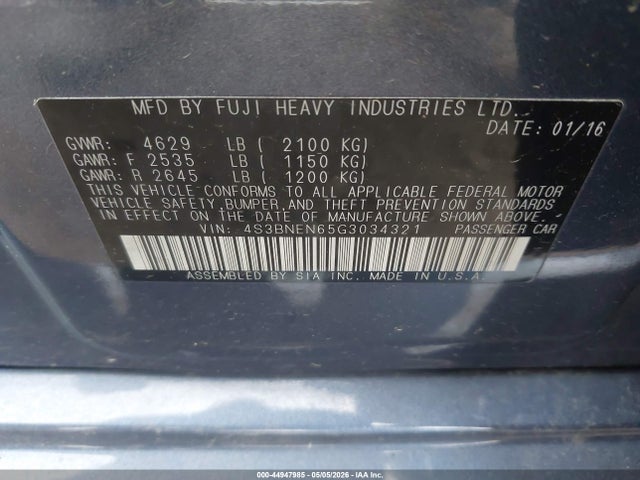 Продажа на аукционе авто 2016 Subaru Legacy 3.6r Limited, vin: 4S3BNEN65G3034321, номер лота: 44947985