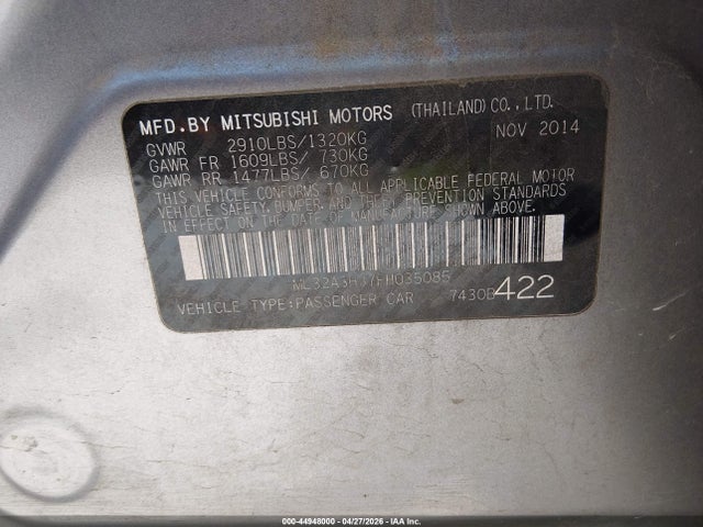 Aukcja sprzedaży 2015 Mitsubishi Mirage De, vin: ML32A3HJ7FH035085, numer aukcji: 44948000