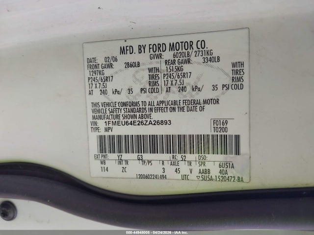 Продаж на аукціоні авто 2006 Ford Explorer Eddie Bauer, vin: 1FMEU64E26ZA26893, номер лоту: 44948005