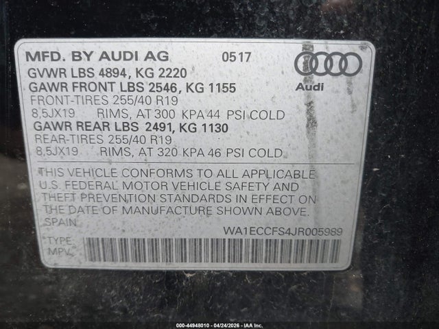 Продаж на аукціоні авто 2018 Audi Q3 2.0t Premium/2.0t Sport Premium, vin: WA1ECCFS4JR005989, номер лоту: 44948010