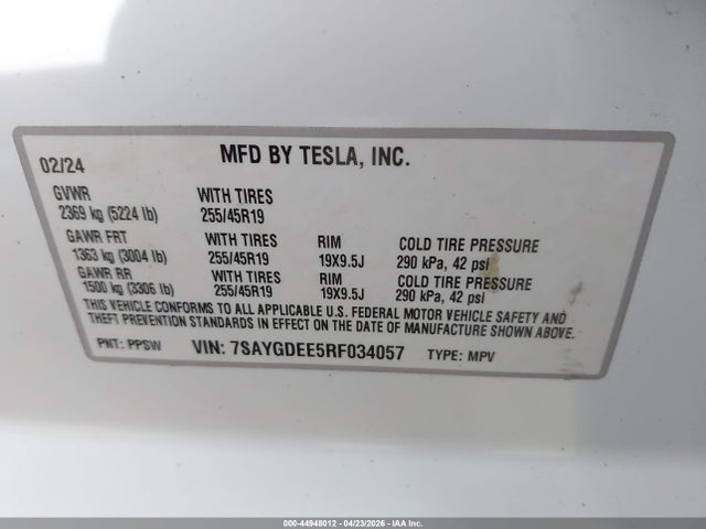 Продаж на аукціоні авто 2024 Tesla Model Y Long Range Dual Motor All-wheel Drive, vin: 7SAYGDEE5RF034057, номер лоту: 44948012