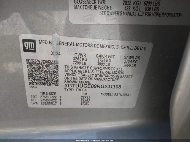 44948041 :رقم المزاد ، 3GTUUGE89RG241108 vin ، 2024 Gmc Sierra 1500 4wd  Short Box Denali مزاد بيع