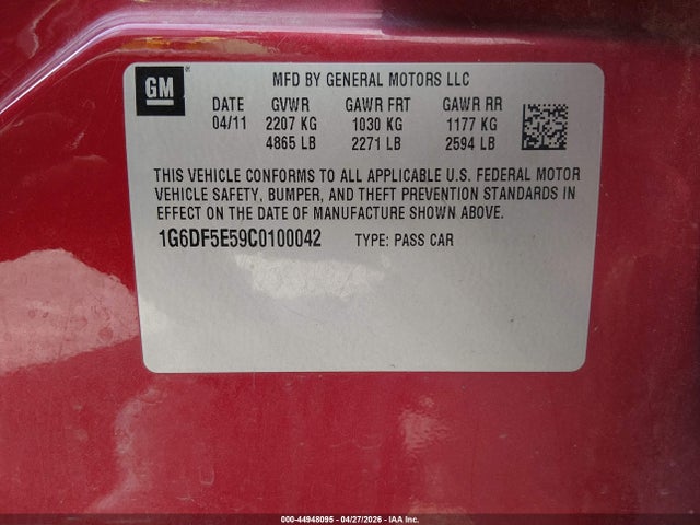 2012 Cadillac Cts Luxury მანქანა იყიდება აუქციონზე, vin: 1G6DF5E59C0100042, აუქციონის ნომერი: 44948095