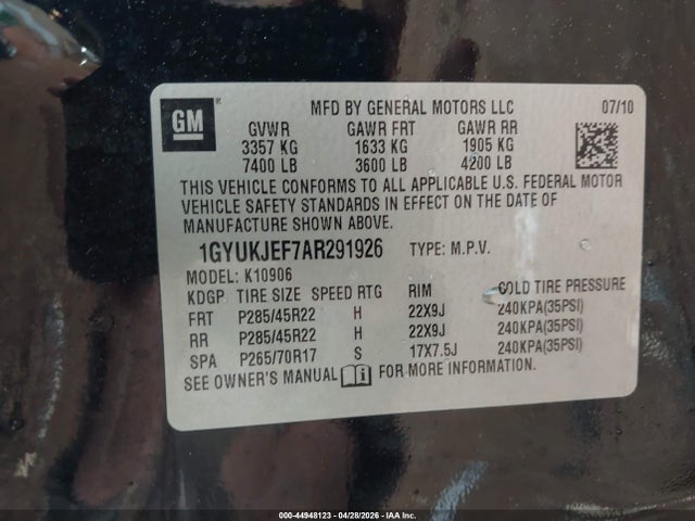 Продаж на аукціоні авто 2010 Cadillac Escalade Esv Premium, vin: 1GYUKJEF7AR291926, номер лоту: 44948123