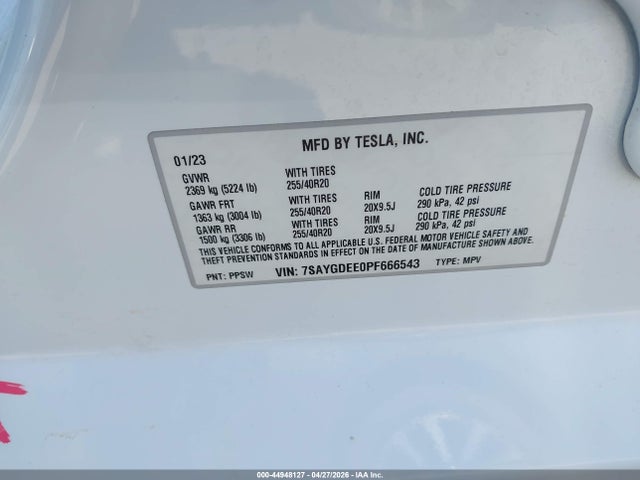 Продажа на аукционе авто 2023 Tesla Model Y Awd/long Range Dual Motor All-wheel Drive, vin: 7SAYGDEE0PF666543, номер лота: 44948127