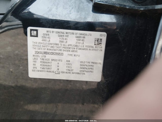 Aukcja sprzedaży 2013 Gmc Terrain Sle-1, vin: 2GKALMEKXD6289533, numer aukcji: 44948144