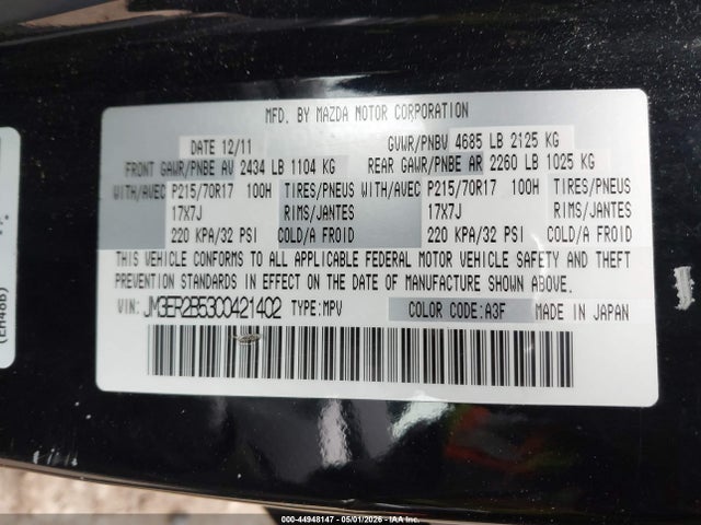 44948147 :رقم المزاد ، JM3ER2B53C0421402 vin ، 2012 Mazda Cx-7 I Sport مزاد بيع