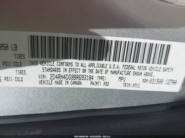 44948149 :رقم المزاد ، 2D4RN4DG9BR693184 vin ، 2011 Dodge Grand Caravan Express مزاد بيع