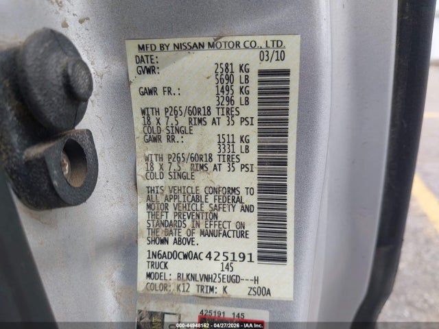 Продаж на аукціоні авто 2010 Nissan Frontier Le, vin: 1N6AD0CW0AC425191, номер лоту: 44948162