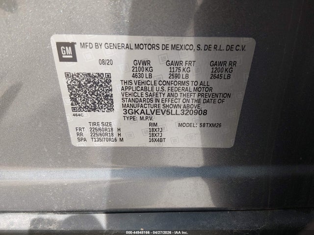 44948166 :رقم المزاد ، 3GKALVEV5LL320908 vin ، 2020 Gmc Terrain Awd Slt مزاد بيع