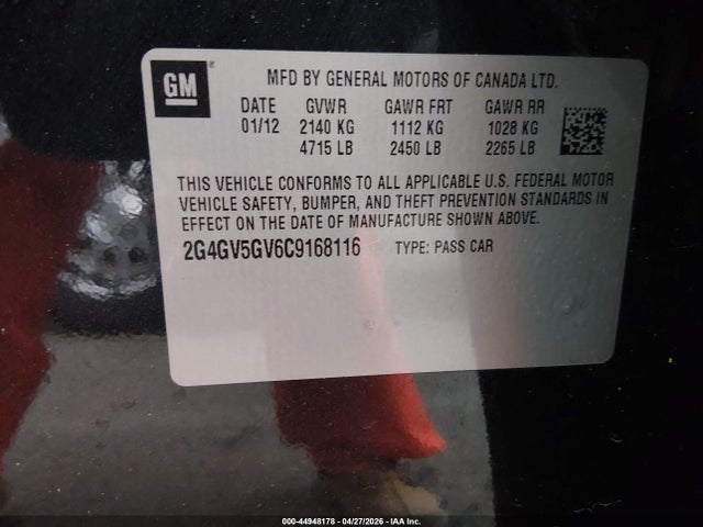 Продаж на аукціоні авто 2012 Buick Regal Gs, vin: 2G4GV5GV6C9168116, номер лоту: 44948178