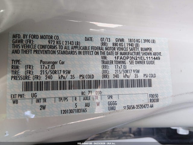 1FADP3N21EL111449 Ford Focus Titanium