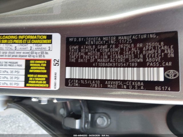 Aukcja sprzedaży 2026 Toyota Camry Xle, vin: 4T1DBADK9TU547189, numer aukcji: 44948203