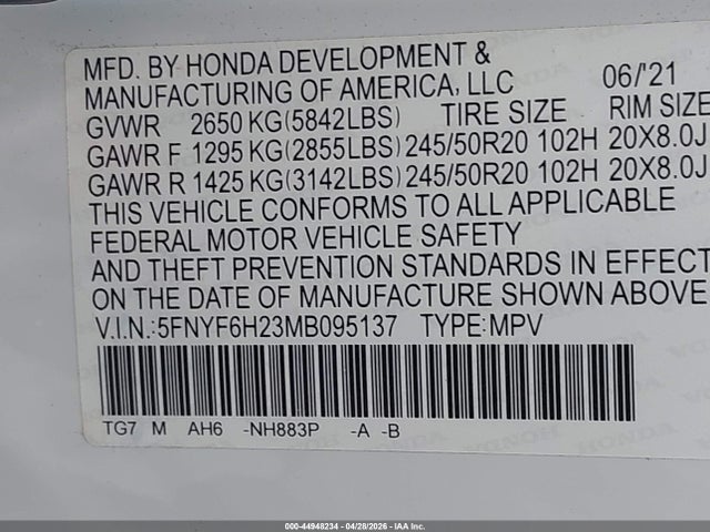 Honda Pilot Awd Special Edition 2021 5FNYF6H23MB095137 Image 9