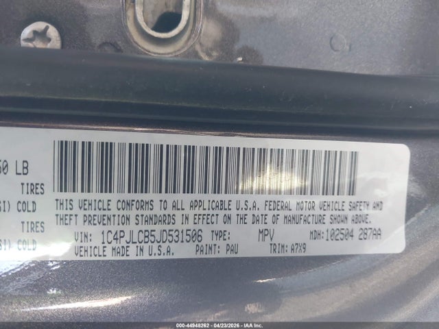 44948262 :رقم المزاد ، 1C4PJLCB5JD531506 vin ، 2018 Jeep Cherokee Latitude Fwd مزاد بيع