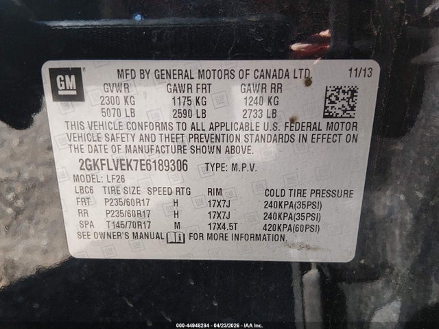 Aukcja sprzedaży 2014 Gmc Terrain Sle-1, vin: 2GKFLVEK7E6189306, numer aukcji: 44948284