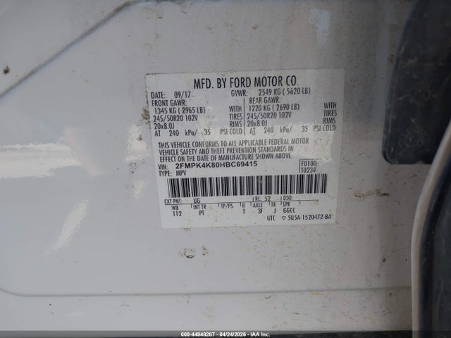 Продажа на аукционе авто 2017 Ford Edge Titanium, vin: 2FMPK4K80HBC69415, номер лота: 44948287