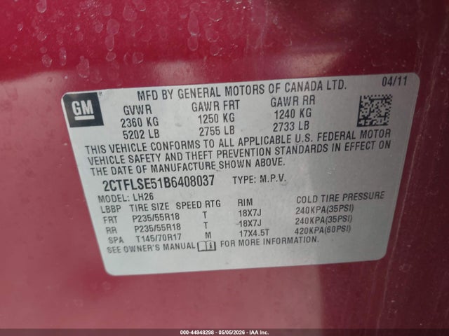 2011 Gmc Terrain Sle-2 მანქანა იყიდება აუქციონზე, vin: 2CTFLSE51B6408037, აუქციონის ნომერი: 44948298