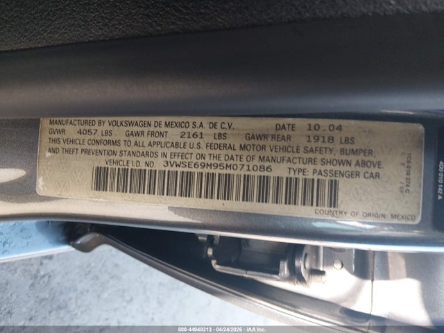 Продаж на аукціоні авто 2005 Volkswagen Jetta Gli 1.8t, vin: 3VWSE69M95M071086, номер лоту: 44948313