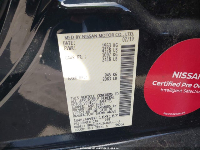 Nissan Altima 2.5 S 2019 1N4BL4BV9KC189187 Image 9