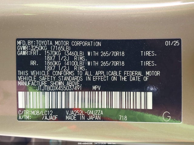 Продаж на аукціоні авто 2025 Lexus Gx 550 Overtrail+, vin: JTJTBCDX4S5037491, номер лоту: 44948386