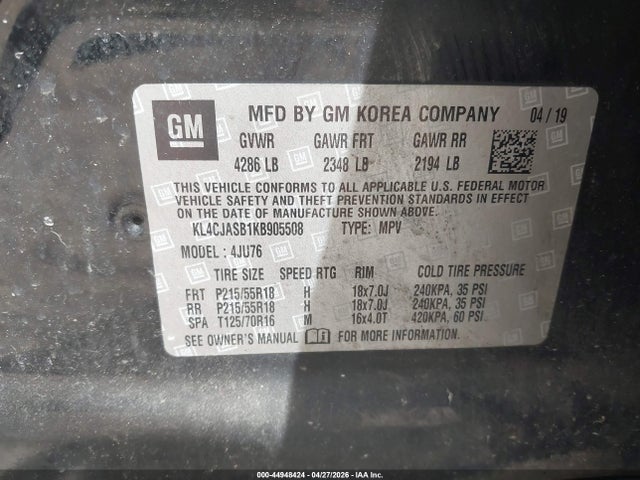 44948424 :رقم المزاد ، KL4CJASB1KB905508 vin ، 2019 Buick Encore Fwd Preferred مزاد بيع