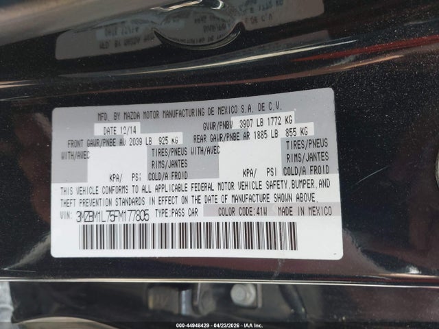 3MZBM1L75FM177805 Mazda Mazda3 I Touring