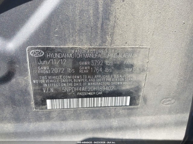 Продажа на аукционе авто 2013 Hyundai Elantra Limited, vin: 5NPDH4AE2DH189402, номер лота: 44948435