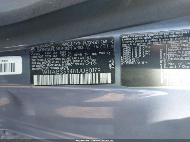 Продаж на аукціоні авто 2001 Bmw 330ci, vin: WBABS53481JU80179, номер лоту: 44948461