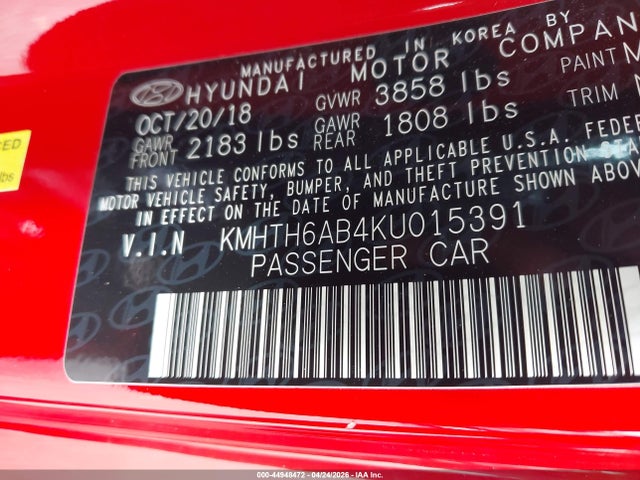 KMHTH6AB4KU015391 Hyundai Veloster Turbo