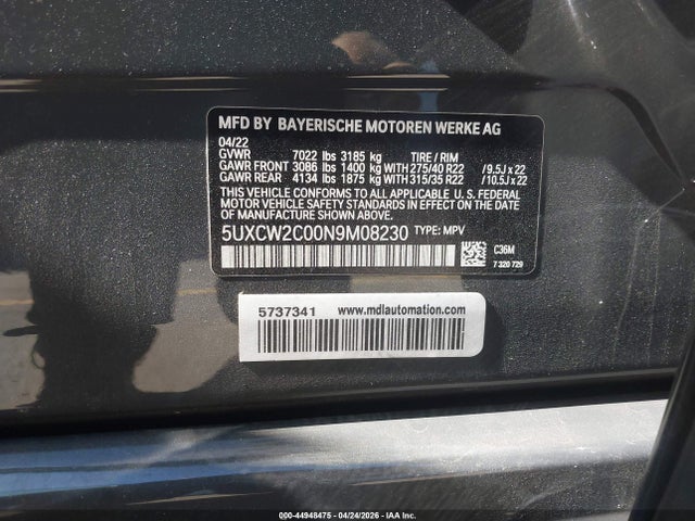 BMW X7 Xdrive40i 2022 5UXCW2C00N9M08230 Image 9