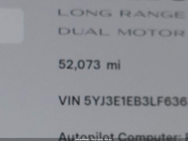 2020 Tesla Model 3 Long Range Dual Motor All-wheel Drive მანქანა იყიდება აუქციონზე, vin: 5YJ3E1EB3LF636304, აუქციონის ნომერი: 44948482
