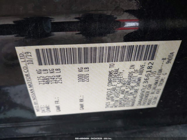 Aukcja sprzedaży 2020 Nissan Maxima Platinum Xtronic Cvt, vin: 1N4AA6FV7LC366182, numer aukcji: 44948494