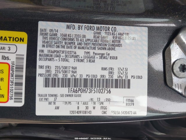 Aukcja sprzedaży 2015 Ford Fusion Se, vin: 1FA6P0H73F5102756, numer aukcji: 44948497