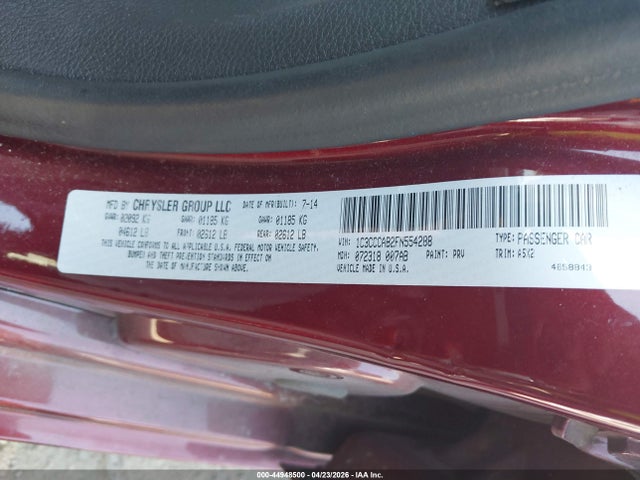 2015 Chrysler 200 Limited მანქანა იყიდება აუქციონზე, vin: 1C3CCCAB2FN554288, აუქციონის ნომერი: 44948500