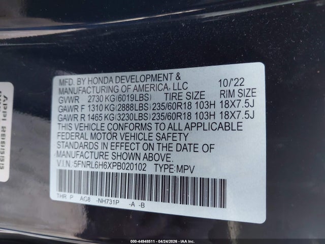 Honda Odyssey Ex-l 2023 5FNRL6H6XPB020102 Image 9
