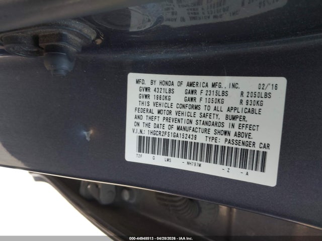 1HGCR2F51GA152439 Honda Accord Sport