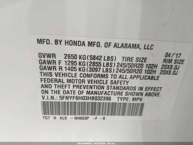 5FNYF6H03HB032396 Honda Pilot Elite