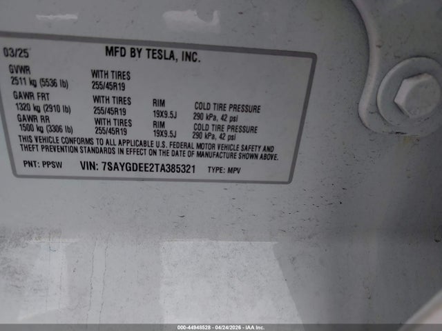 Продажа на аукционе авто 2026 Tesla Model Y All-wheel Drive/long Range Launch Series/premium All-wheel Drive, vin: 7SAYGDEE2TA385321, номер лота: 44948528