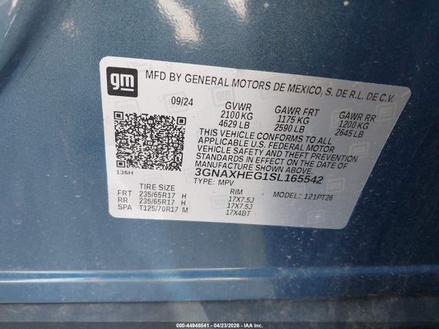 Aukcja sprzedaży 2025 Chevrolet Equinox Fwd Lt, vin: 3GNAXHEG1SL165542, numer aukcji: 44948541