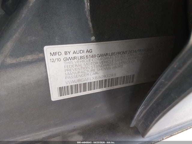 Продаж на аукціоні авто 2011 Audi S4 Premium Plus, vin: WAUBGAFLXBA093289, номер лоту: 44948543